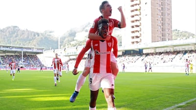 Athletic Bilbao's Inaki Williams celebrates after scoring a goal during a match against Eibar. EPA