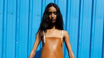 A leather tube dress at JW Anderson