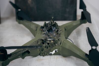 A drone that was destroyed by a laser weapon. PA