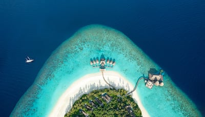An aerial view of Anantara Kihavah Maldives Villas. Anantara