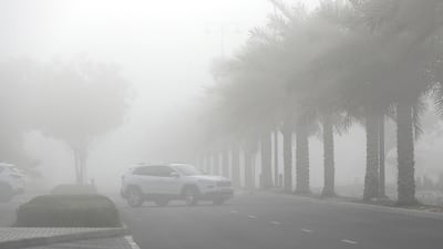 Early morning fog in Al Furjan area in Dubai. Pawan Singh / The National