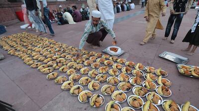 Iftar spread is laid out at Jama Masjid in the old quarters of New Delhi, India. EPA