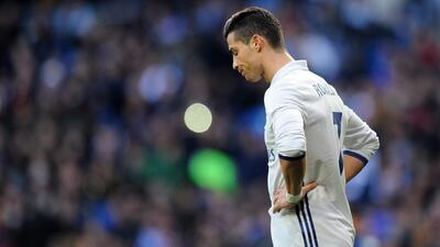 Cristiano Ronaldo of Real Madrid rues a missed shot at goal during the Primera Liga match against Malaga at the Bernabeu on January 21, 2017 in Madrid, Spain. Denis Doyle / Getty Images