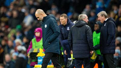 Manchester City manager Pep Guardiola cut a despondent figure after the game. EPA