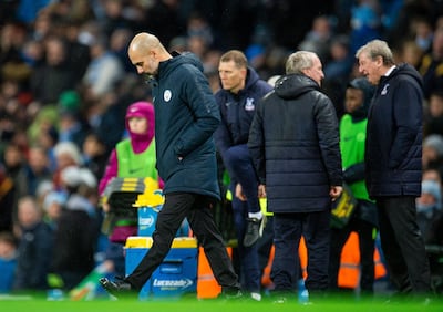 Manchester City manager Pep Guardiola cut a despondent figure after the game. EPA