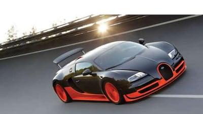 The Bugatti Veyron on the test track in Germany.