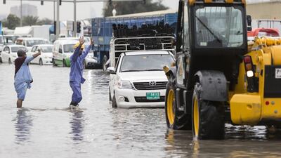 City streets were inundated with water, such as here on 8th Street in Abu Dhabi. Antonie Robertson / The National