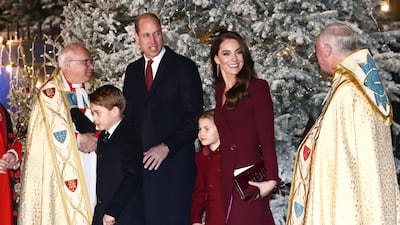 Prince William and Kate arrive with Princess Charlotte and Prince George at Westminster Abbey. Reuters