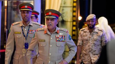 Bahrain Defense Force's Chief-of-Staff Dhiyab bin Saqr Al-Nuaimi arrives for the opening of the 15th Manama Dialogue. AFP