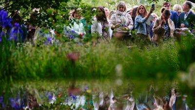 Guests view the Forest Bathing Garden, winner of the RHS Chelsea Best in Show. PA