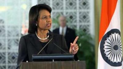 The US Secretary of State Condoleezza Rice addresses a press conference at the US embassy in New Delhi on Dec 3 2008.