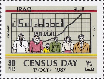 A postage stamp marking a 1987 census in Iraq.
