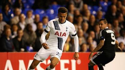 Dele Alli of Tottenham Hotspur breaks with the ball during the Europa League match against Qarabag on Thursday night. Scott Heavey / Getty Images