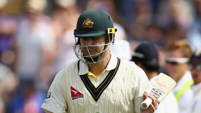 Shane Watson walks off the field after being dismissed by Mark Wood on day four of the first Ashes Test. Ryan Pierse / Getty Images