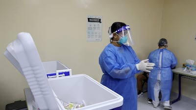 Medical staff prepare to give pupils their Covid test.