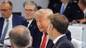 (From L) Germany’s Chancellor Friedrich Merz, Britain's Prime Minister Keir Starmer, US President Donald Trump and France's President Emmanuel Macron attend a morning work meeting to “revive balanced, inclusive, and sustainable economic growth for the benefit of all” in the presence of the G7 countries, partner countries, the International Monetary Fund, and the OECD, as part of the G7 summit, in Evian, eastern France, on June 17, 2026. G7 leaders will discuss on June 17, 2026, the security risks posed by AI and social media on the last day of a summit dominated by US the President, before host French President dines with his US counterpart at the Palace of Versailles. The three-day summit of the leaders of Canada, France, Germany, Italy, Japan,B ritain and the United States has focused intensely on the US' deal to end the war with Iran and efforts to pressure Russia into brokering peace with Ukraine. (Photo by Ludovic MARIN / AFP)
