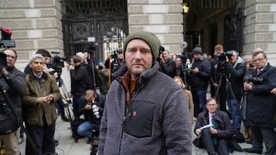 Richard Ratcliffe speaks to the media following his meeting with James Cleverly. PA