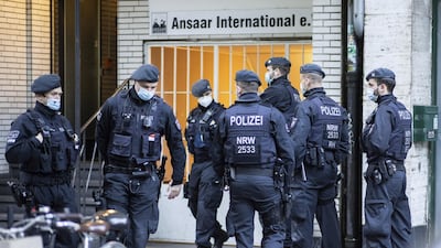 German police in front of an Ansaar International building in Duesseldorf. AP