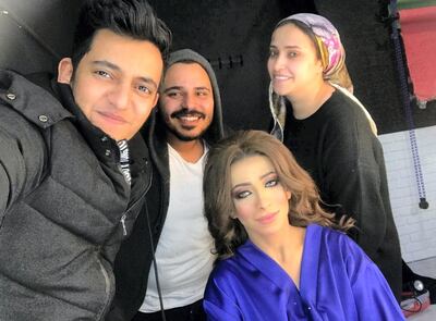 The team behind Hadeer Mohammed's transformation (left to right): hair stylist Nadir Turky, photographer Kareem Youssef and makeup artist Yasmen Sobhy.