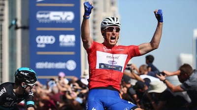 Marcel Kittel celebrates after claiming the stage and overall victory at the 2016 Dubai Tour. Michael Steele / Getty Images