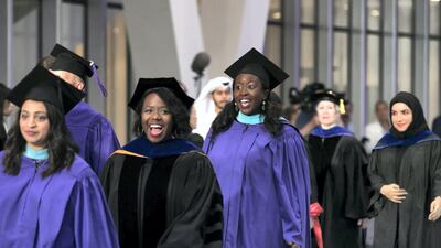 Entrance of graduates of NYU Abu Dhabi. Leslie Pableo for The National