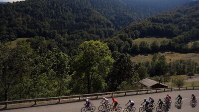 Riders climb Mente pass during Stage 8. AP
