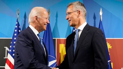 President Joe Biden and Nato Secretary General Jens Stoltenberg at an alliance summit in Madrid last year. AP