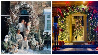 British TV presenter, Stacey Solomon (left) shows off the fruits of her doorscaping, while the entrance to actress Michelle Keegan's home (right) is fitfully festive. Instagram