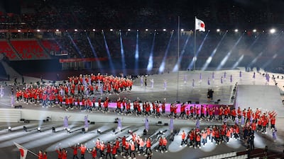 Japanese athletes at the opening ceremony of the Asian Games 2026 at Paloma Mizuho Stadium, Nagoya, Japan. Reuters