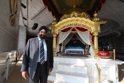 Surender Singh Kandhari, chairman at the GuruNanak Darbar. Pawan Singh / The National