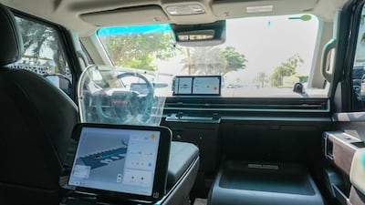 The autonomous taxi features a touchscreen on which details of the journey are displayed
