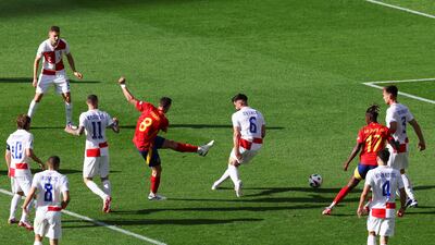 Fabian Ruiz of Spain scores their second goal against Croatia. Getty Images