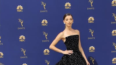 ANGELA SARAFYAN, SEPTEMBER 2018: This Christian Siriano gown that glided down the 2018 Emmys red carpet may not be as ginormous as others on this list, but it's still a gown with a sizeable skirt. And the night-sky glitteriness adds just enough drama. EPA