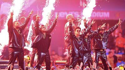 Bruno Mars performs during the half-time show of the 2014 NFL’s Super Bowl 50, at Levi’s Stadium in Santa Clara, California. EPA