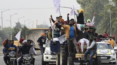 Activists of National Students' Union of India (NSUI) shout slogans against India's Prime Minister Narendra Modi during a protest in support of a nationwide general strike called by farmers to protest against the recent agricultural reforms in Amritsar. AFP