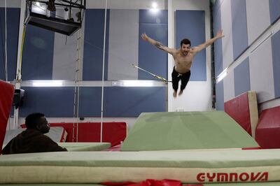 Jeremy Willi, a performer in the show, trains in the rehearsal room in Al Habtoor City. Pawan Singh / The National