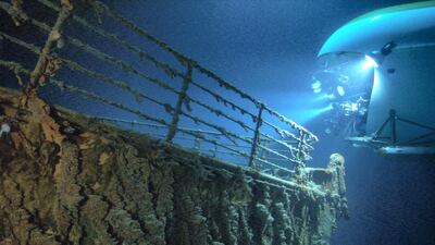 A submersible surveys the Titanic. Alamy