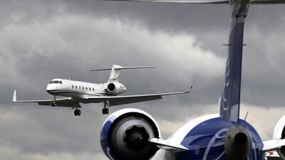 A Gulfstream G550 jet comes in to land at the Farnborough Airshow in 2012. Luke MacGregor / Reuters