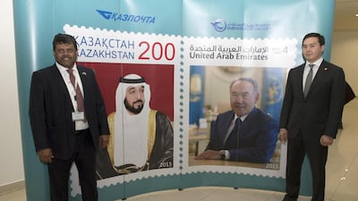 A postage stamp honouring President Sheikh Khalifa and Republic of Kazakhstan President Nursultan Nazarbayev was issued on Wednesday. Wam