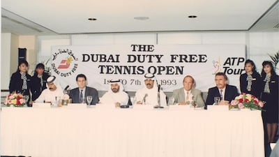 Press conference prior to the first Dubai Duty Free Tennis Championship in 1993. Photo Courtesy: Dubai Duty Free Tennis Championships