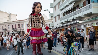Little Amal in Chios.