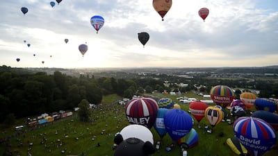Balloons lift off during the mass ascent. Getty Images