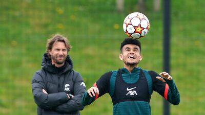 Liverpool's Luis Diaz and fitness coach Andreas Kornmayer. PA