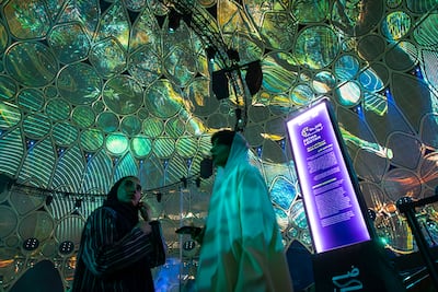 An installation by Fatma Lootah shows olive trees and other projections inspired by Surah An-Nur. Antonie Robertson/The National