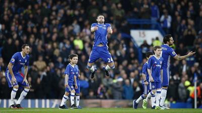 Chelsea captain Gary Cahill a last minute warm-up ahead of kick-off. Peter Nicholls / Reuters
