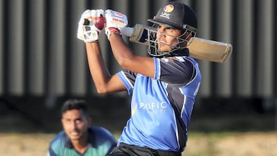 Aryan Lakra bats during the Ajman T10 Talent Hunt League in December 2020. Chris Whiteoak / The National