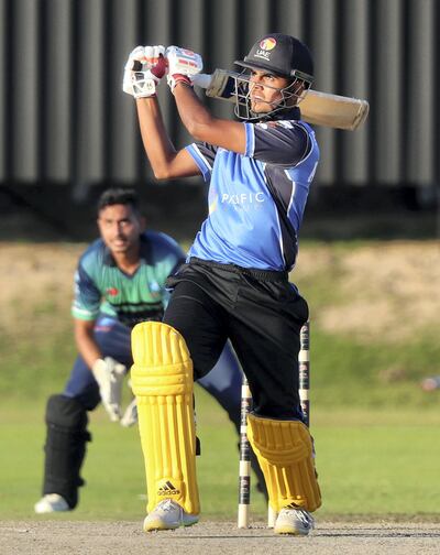 Aryan Lakra bats during the Ajman T10 Talent Hunt League. Chris Whiteoak / The National