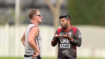 UAE captain Mohammed Naveed and coach Dougie Brown. Chris Whiteoak / The National
