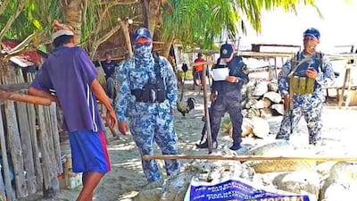 Confiscated giant clam shells are seen after a raid at Sitio Green Island, Roxas, Palawan province. EPA