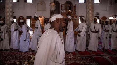Worshippers pray inside a mosque in war-torn Omdurman, greater Khartoum, Sudan. AFP